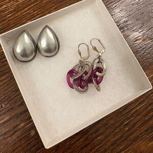 Silver and Pink Earrings Set